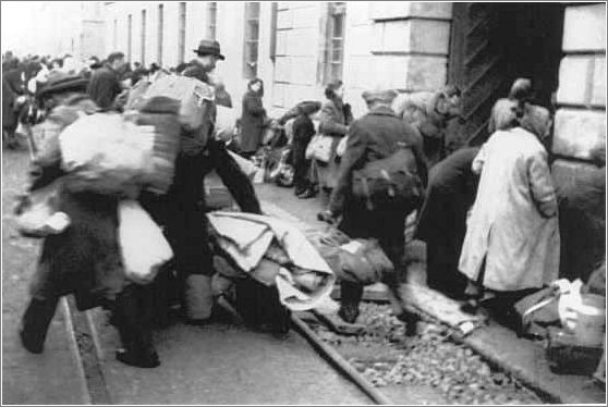 Arrival of a transport of Dutch Jews in the Theresienstadt ghetto